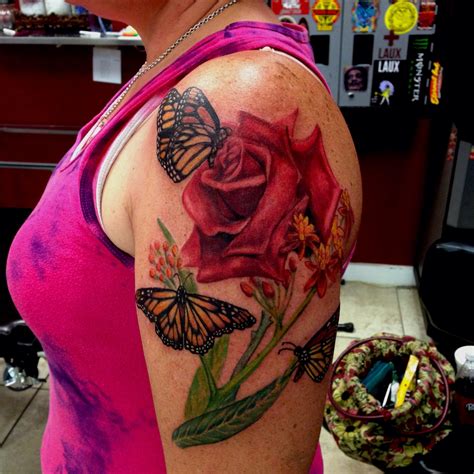 Pin By Mike Ashworth On Tattoos By Mike Ashworth Rose And Butterfly