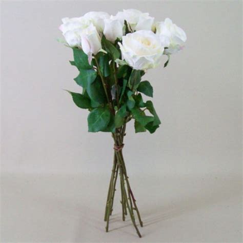 Artificial Roses Bouquet Cream With A Hint Of Pink 44cm Artificial