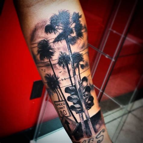 Spectacular Looking Very Detailed Arm Tattoo Of Palm Tree