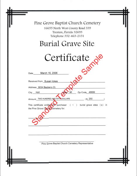 Cemetery Plot Deed Template Printable
