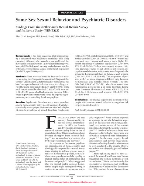 Pdf Same Sex Sexual Behavior And Psychiatric Disorders Findings From The Netherlands Mental