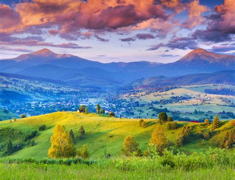 Beautiful Summer Landscape In The Mountain Village Stock Image Image