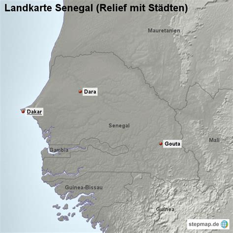 StepMap Landkarte Senegal Relief mit Städten Landkarte für Senegal