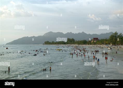 View Of Tourists And Locals At Cenang Beach At Langkawi Island