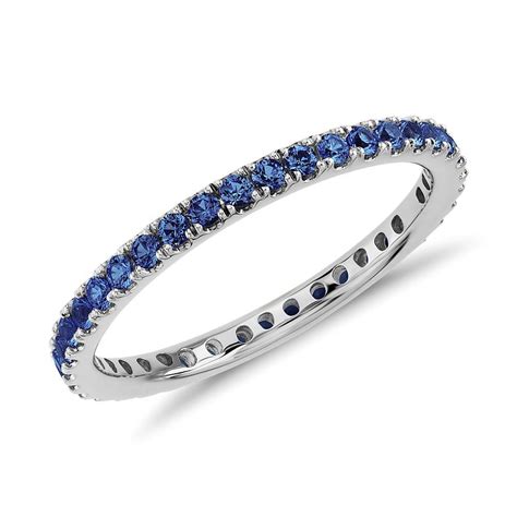 Riviera Pavé Sapphire Eternity Ring In 18k White Gold 15mm Blue