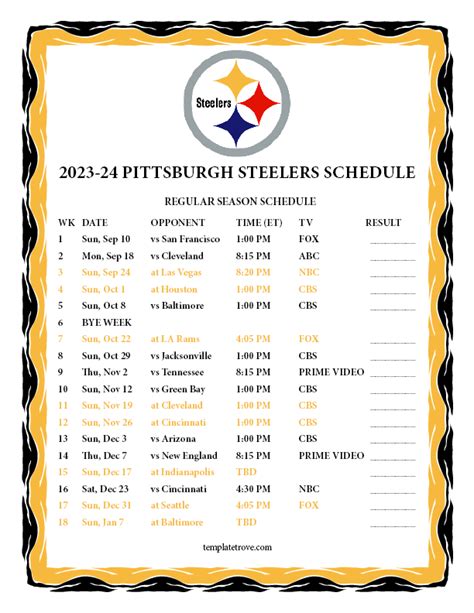 Printable 2023 2024 Pittsburgh Steelers Schedule
