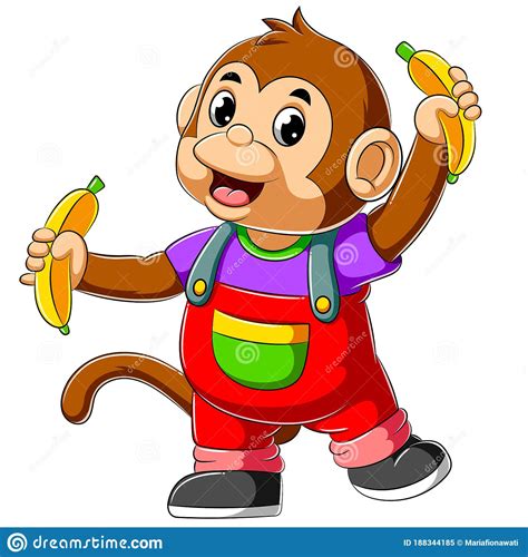 Cute Monkey Holding Two Banana Stock Vector Illustration Of Isolated