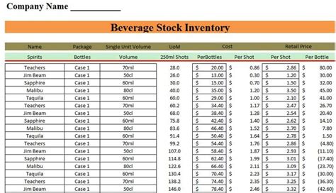 Beverage Stocktake Template Excel Excel Template Microsoft Excel