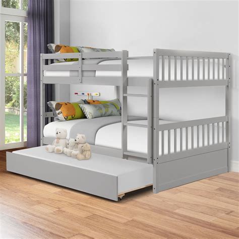 Full Over Full Bunk Bed With Trundle Sweden Pine Wood Bunk Beds With Guard Rail And Ladder