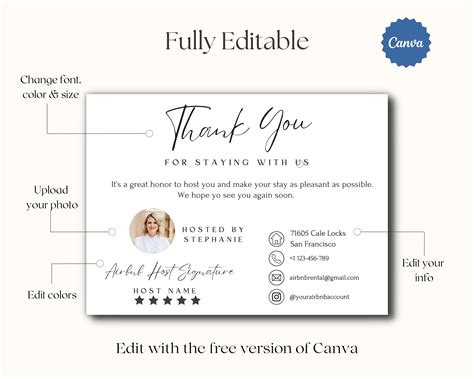 Airbnb Host Thank You Card Airbnb Business Card For Guests Editable