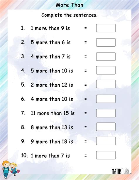 The first grade math worksheets in this section will help your child learn to tell simple times on an analogue clock. A Number More than Other Number - Math Worksheets ...