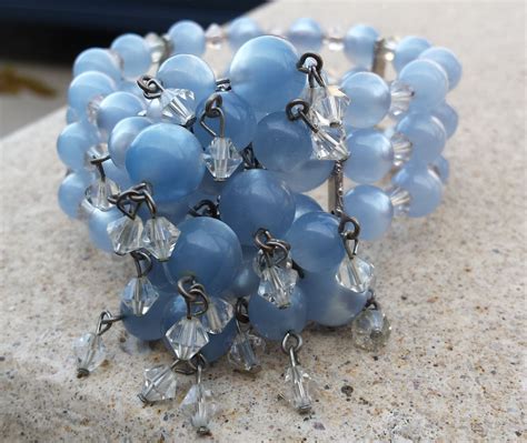 Vintage 1950s Sky Blue Moonglow Lucite Bead Cuff Wrap Etsy Memory