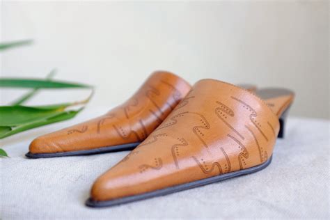 Italian Leather Mules In Tan Size 7 Etsy