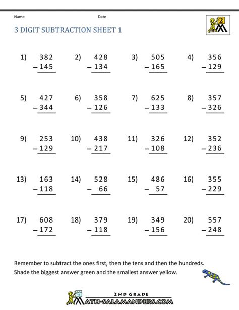 This pdf contains a nice mix of problems, with some requiring students to borrow only once for some and twice for others. Printable Free Math Worksheets Fourth Grade 4 Subtraction ...