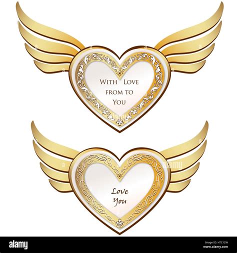 Golden Wing Heart Set Love Hearts Pattern For Valentines Day Holiday