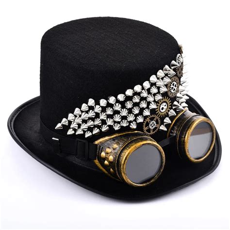 Steampunk Rivets Goggles Hat Gothic Victorian Fedoras With Glasses For