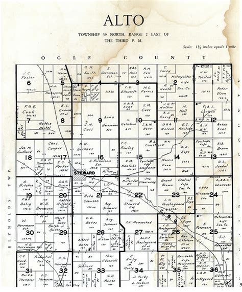 Jordal Ancestry 1935 Plat Map Alto Township Lee County Illinois