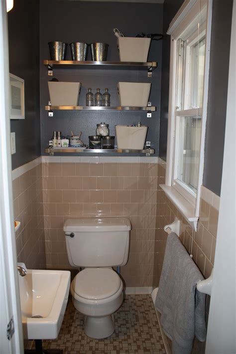 Tile is often the most used material in the bathroom, so choosing the right one is an easy way to kick up your bathroom's style. Peach tile bathroom with grey walls plus fun shiny shelves ...