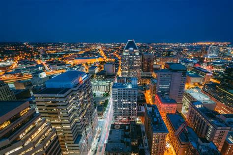 View Of Downtown At Night In Baltimore Maryland Editorial Image