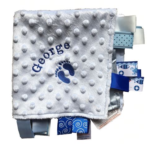 Personalised Baby Taggie Blanket Comforterfootprint Design Etsy Uk