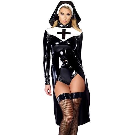 Style Nun Costume Sexy Women S Saintlike Seductress Vinyl Top Panty Headpiece Best Crossdress