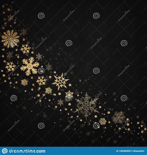 Elegant Dark Winter Background With Golden Snowflakes Christmas Card