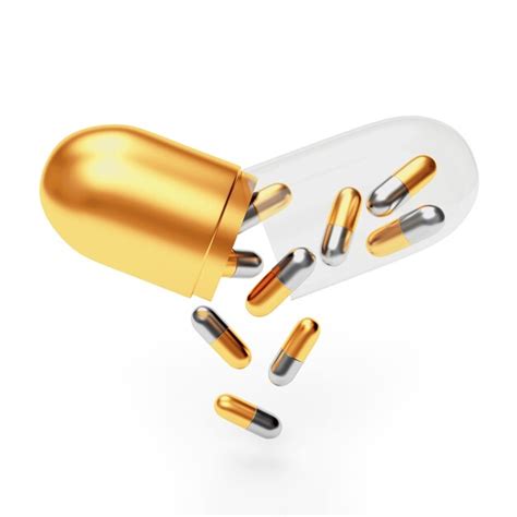 Premium Photo Gold And Silver Pills Fall From An Open Medical Capsule
