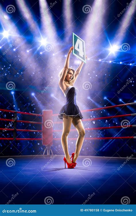 Boxing Ring Girl Is Holding The Number Stock Photo Image Of Number