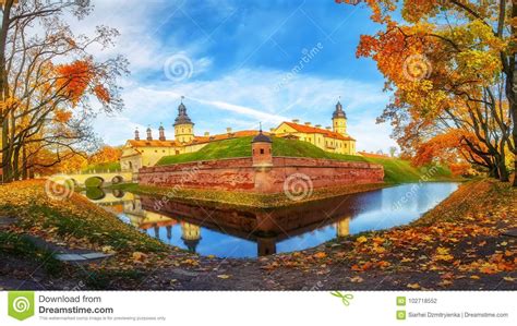 Nesvizh Castle On Colorful Bright Autumn Day Beautiful