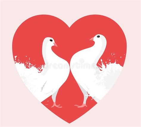 Two Doves With Red Heart Love And Peace Concept Stock Vector