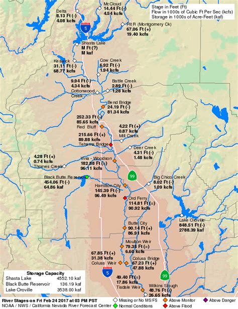 Oroville Dam Northern California Reservoir Capacities River Levels