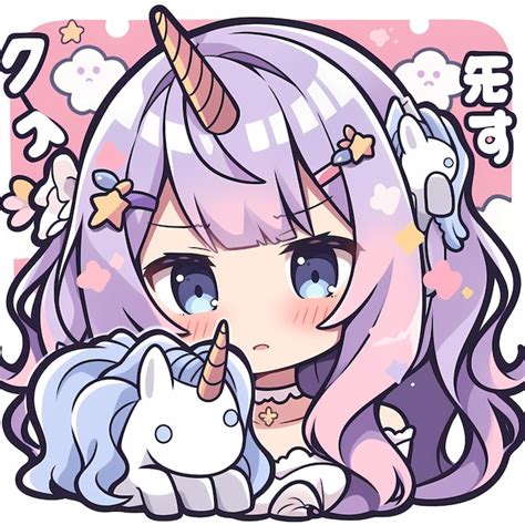 Premium Ai Image Adorable Kawaii Illustrated Chibi Anime Unicorn Girl