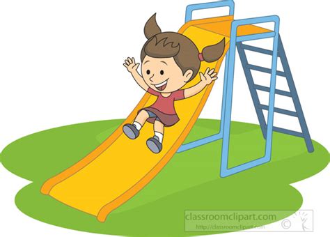 Recreation Clipart Girl Sliding Down Yellow Slide On Playground