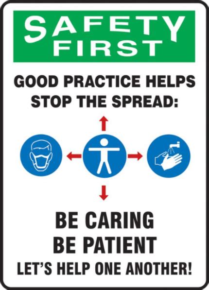 Osha Safety First Safety Sign Good Practice Helps Stop The Spread Be