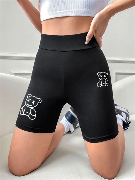 Shein Ezwear Bear Print Biker Shorts Shein Usa