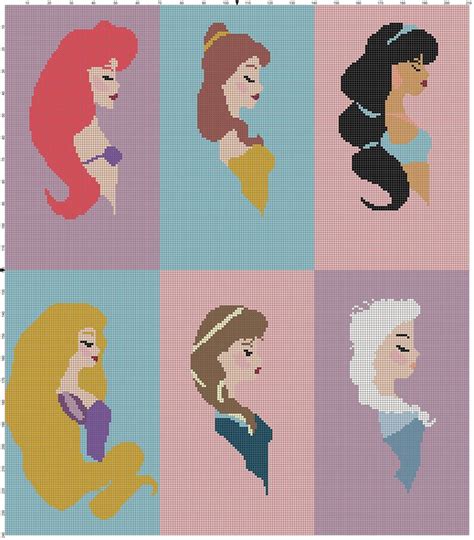 Set Of 2 Disney Princess Cross Stitch Pattern Princess Etsy