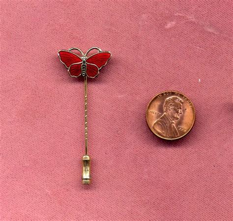 Norway Sterling And Red Enamel Butterfly Stickpin 712zw Removed