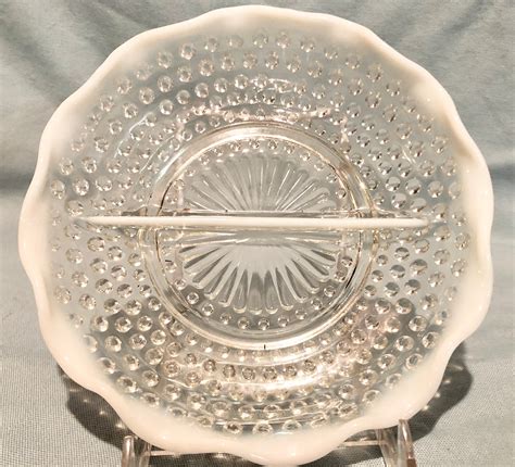 Hobnail Clear/White Vintage Glass Divided Serving Dish