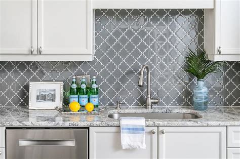 Blue and orange moroccan hand painted tile. Charcoal Gray Moroccan Trellis Tiles with White Grout ...