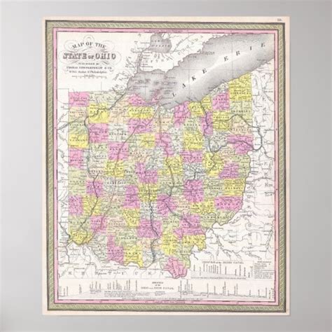 Vintage Map Of Ohio 1850 Poster