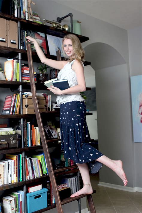 5 billy low/wide bookcases (702.638.42), 1 billy high/narrow (902.638.36) and 1 billy low/narrow (202.638.30) 5 oxberg cabinet doors. DIY Ladder for the Library | Gray House Studio