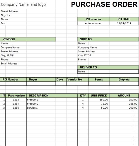 6 Microsoft Excel Purchase Order Template Excel Templates Riset