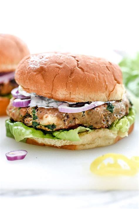 Greek Turkey Burgers With Tzatziki Sauce Are Packed With Fresh Spinach