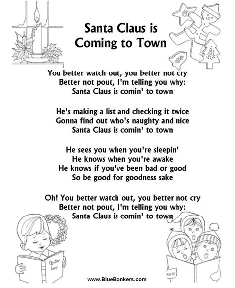 Welcome to straightlyrics.com — your comprehensive free online lyrics resource. Printable Christmas Carol Lyrics sheet : Santa Claus is Coming to Town | Christmas Ideas ...