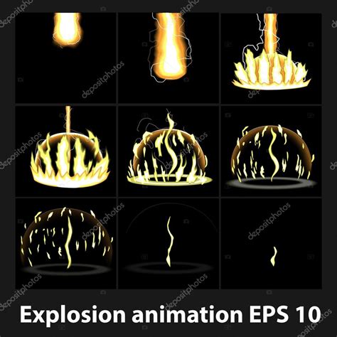 Explosion Cartoon Explosion Animation Frames For Game Sprite Sheet On Dark Background