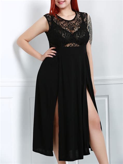 18 Off Lace Panel Plus Size Night Out Dress With Slit Rosegal