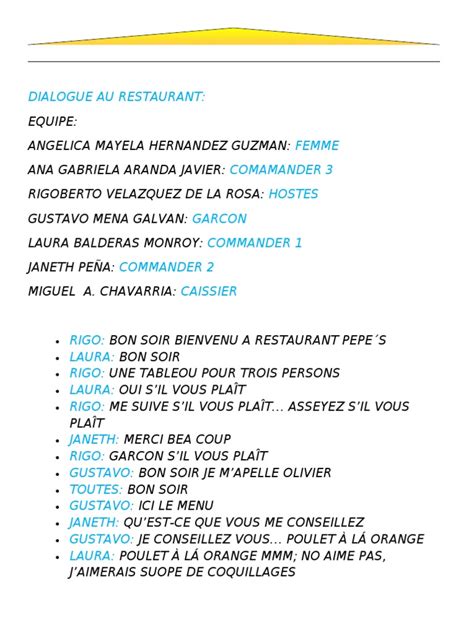 Dialogue Au Restaurant