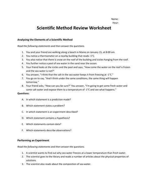 The steps can occur in any order, but the first step is usually observation. Scientific Method Review Worksheet