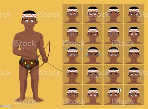 African Tribe Clothes Hunting Male San Bushmen Cartoon Emoticon Faces