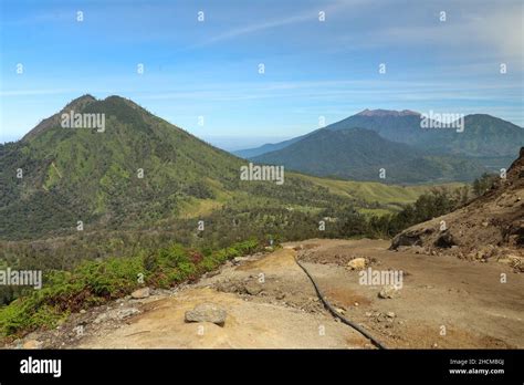 Landscape View Of Mount Raung Seen From Of Mount Ijen Banyuwangi East Java Indonesia The